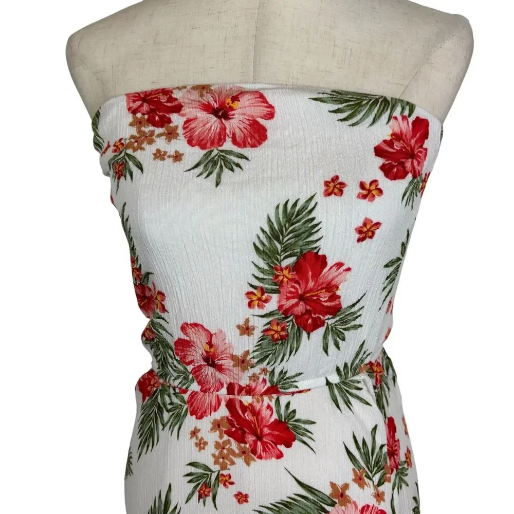 Love...ady Pink Hibiscus Green Front Slit Dress Women's Small Strapless - Picture 3 of 11